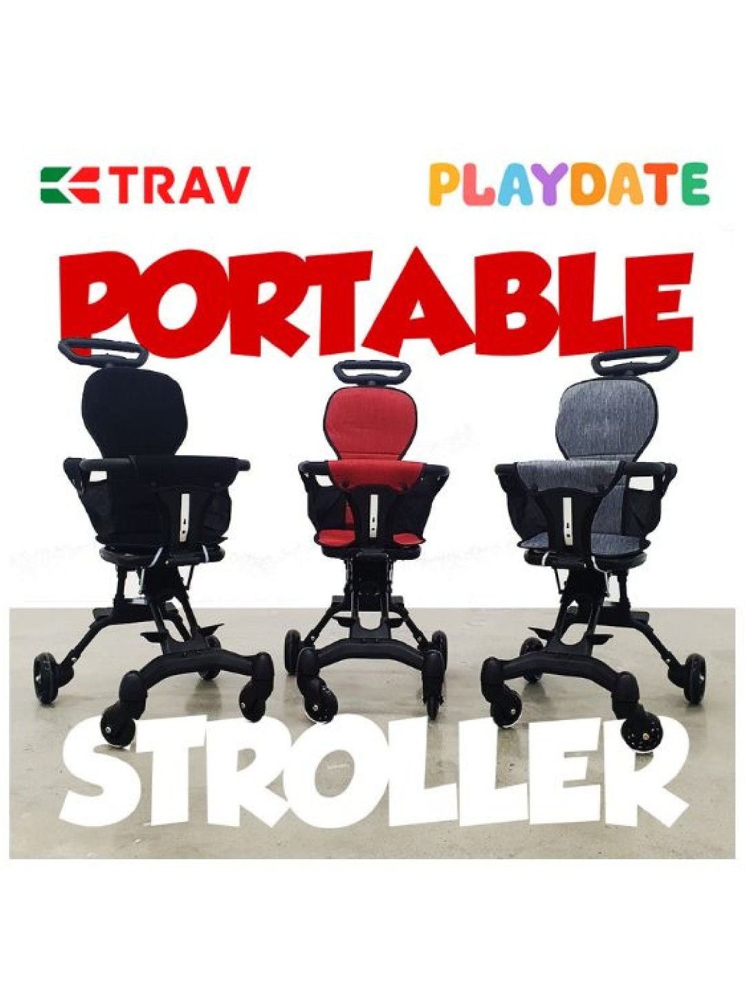 Playdate Trav MiniMax: Lightweight Foldable Travel Stroller (Smoke- Image 4)