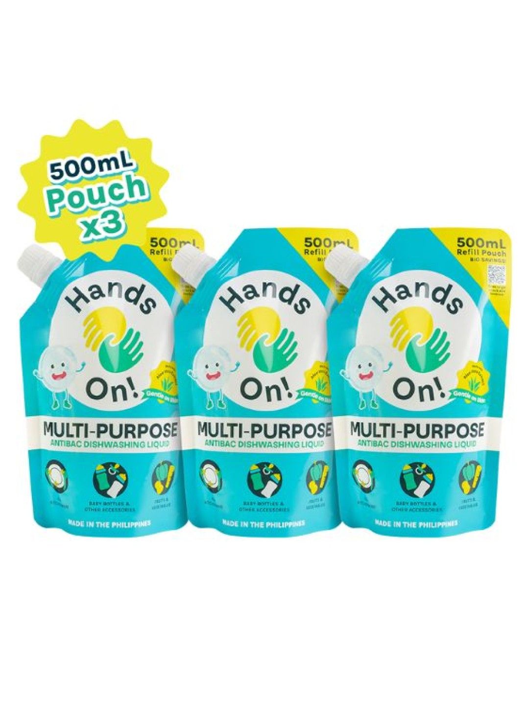 Hands-On! Multipurpose Dishwashing Liquid 500ml Pouch Trio (No Color- Image 1)