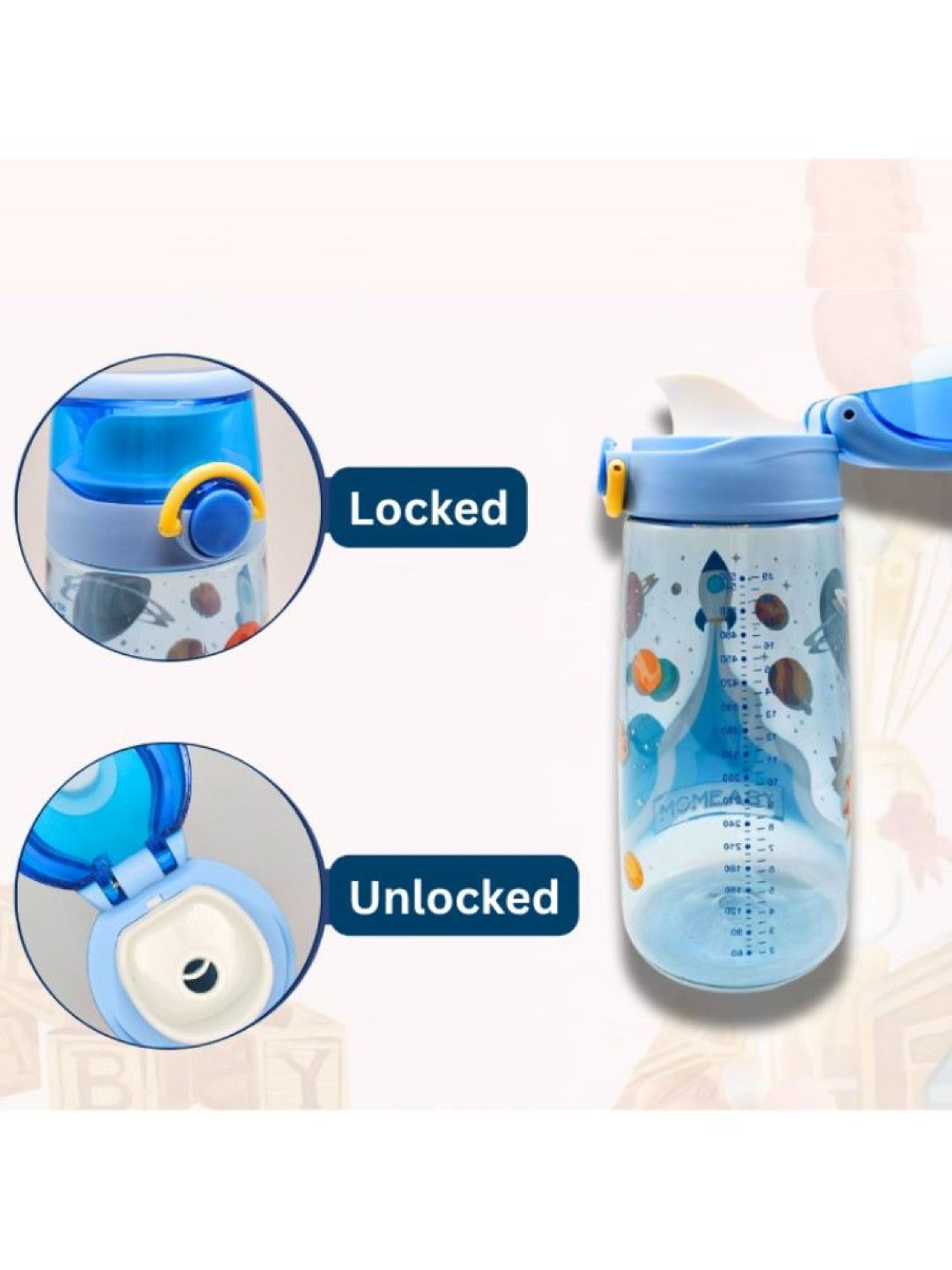 Momeasy Push Button Lid with Lock Drinking Bottle Water (550ml) (Green- Image 3)