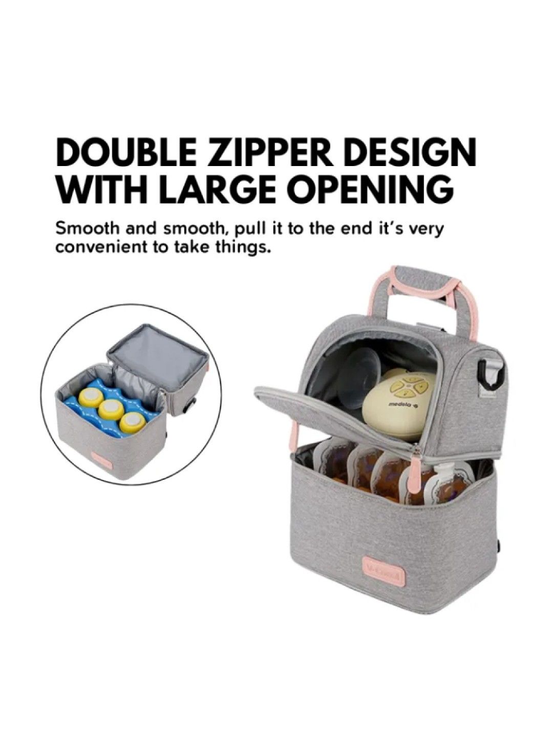 V-coool Breastpump Insulated Cooler Bag with Ice Bricks (Gray- Image 2)