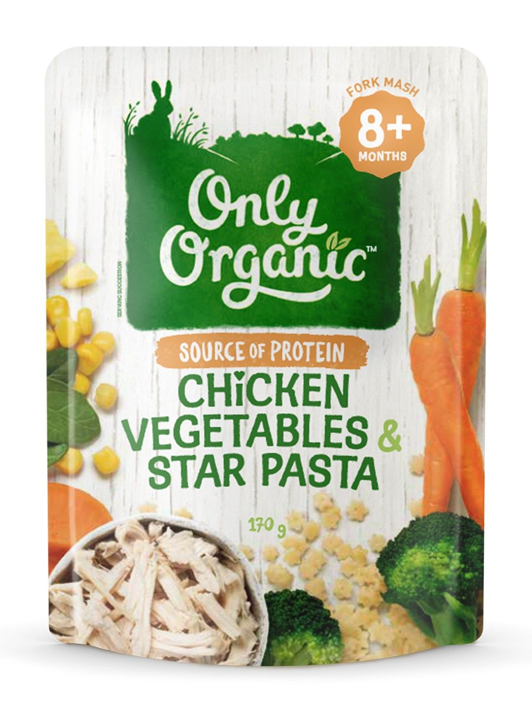 Only Organic Chicken, Vegetables & Star Pasta (170g)