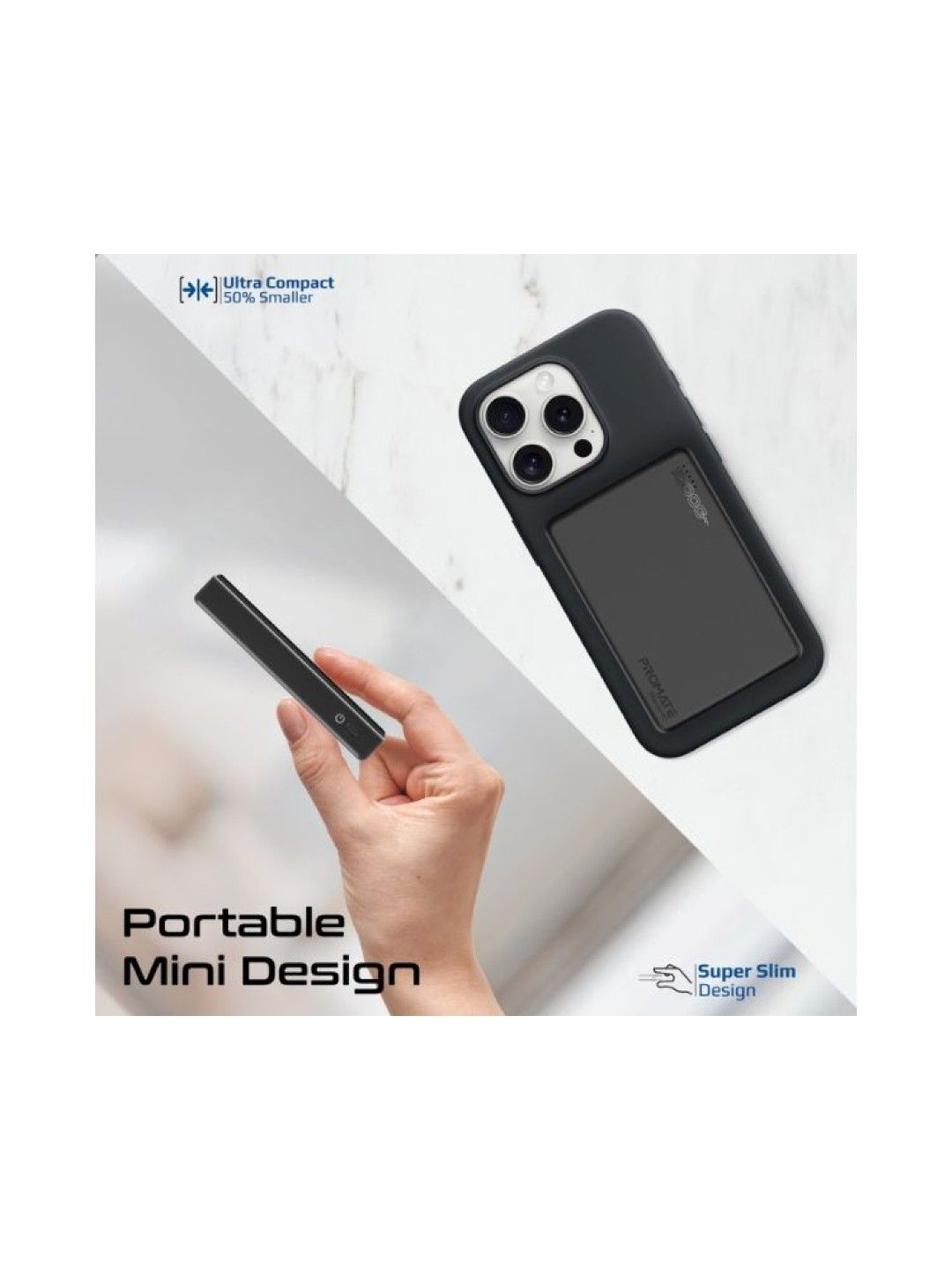 Promate BLADE-10 Ultra-Compact MagSafe Compatible Wireless Charging PowerBank (Black- Image 2)