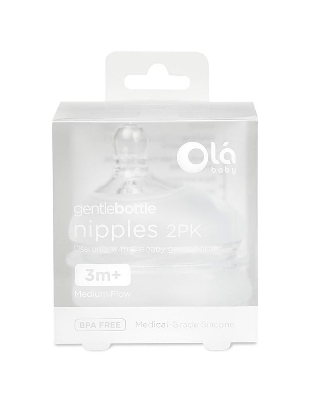 Olababy GentleBottle Silicone Replacement Nipple Medium Flow (3-6M) 2-Pack (No Color- Image 2)