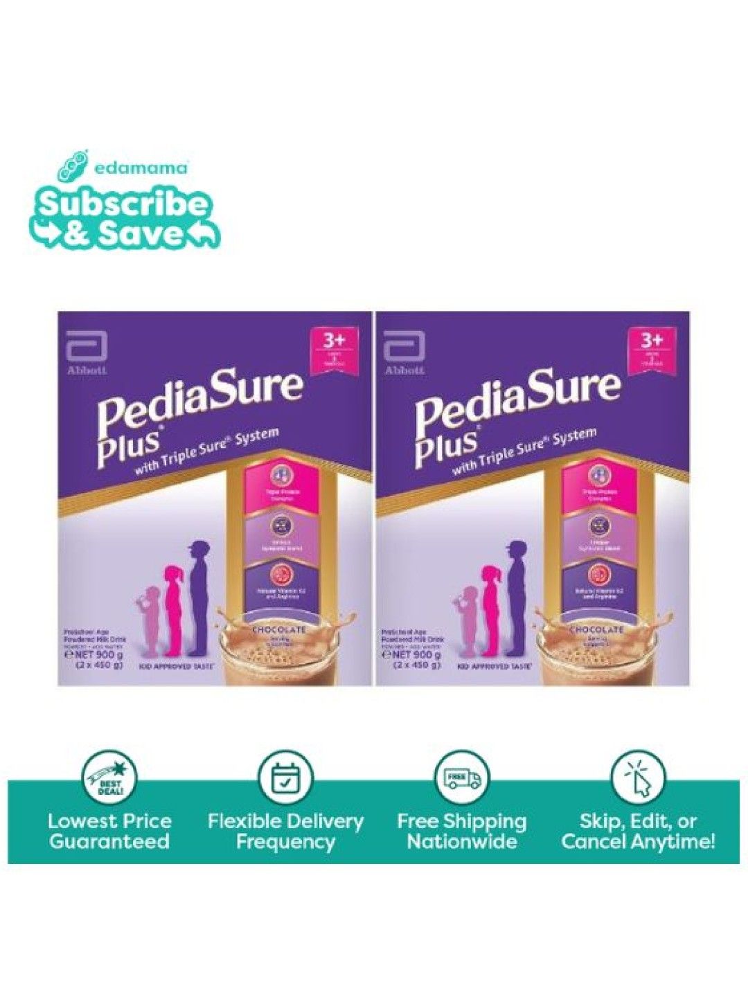 Pediasure Plus Choco For 3 Years Old & Above Bundle of 2 (900g) - Subscription (No Color- Image 1)