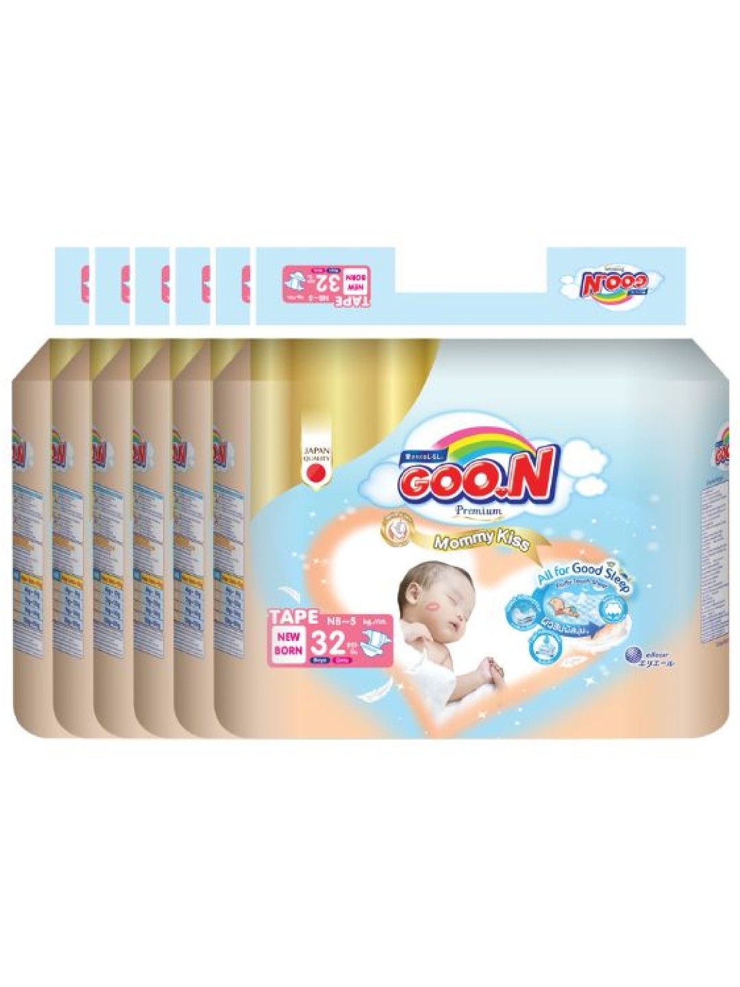 GOO.N Mommy Kiss Premium Diaper Tape Newborn 6-Pack (192pcs)