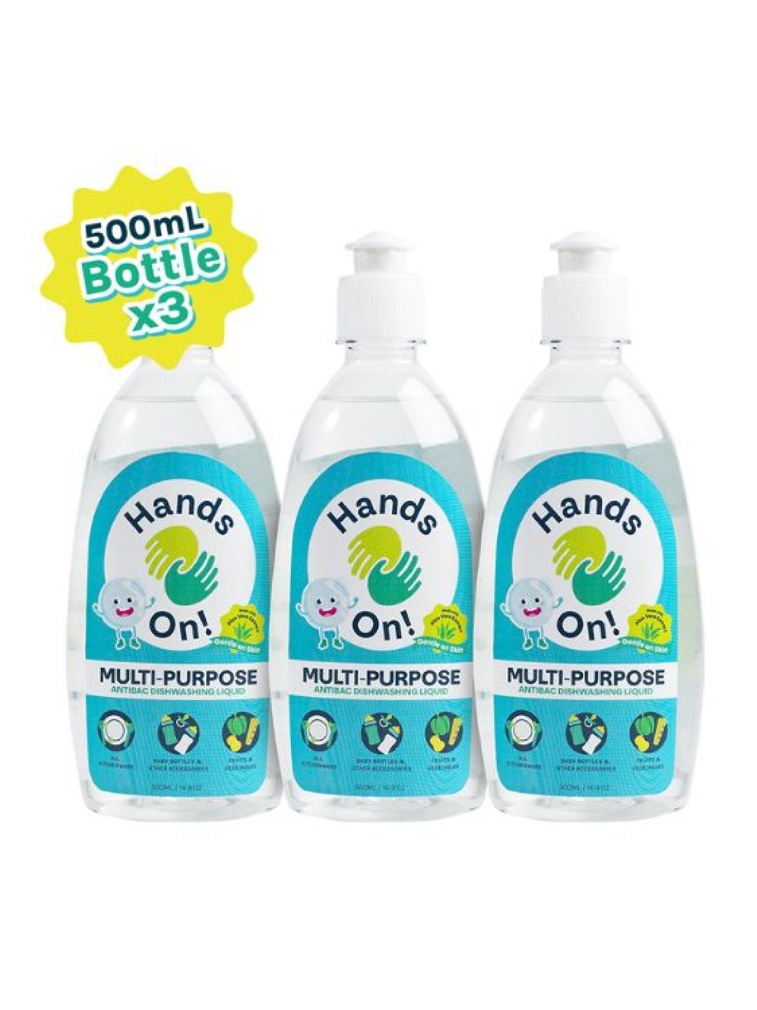 Hands-On! Multipurpose Dishwashing Liquid 500ml Bottle Trio (No Color- Image 1)