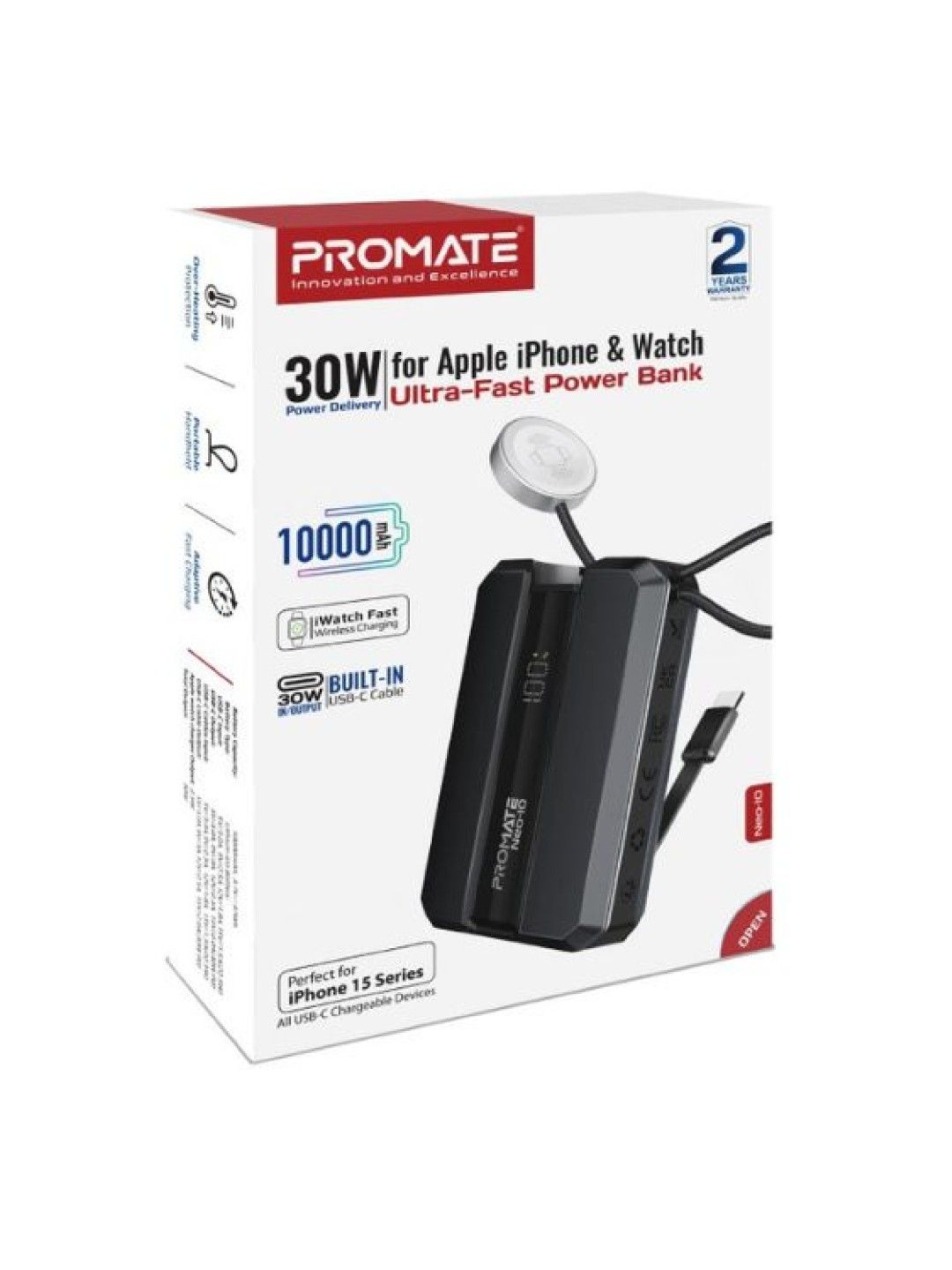 Promate NEO-10 30W Power Delivery Smartphone & Apple Watch Ultra-Fast Power Bank (Black- Image 4)