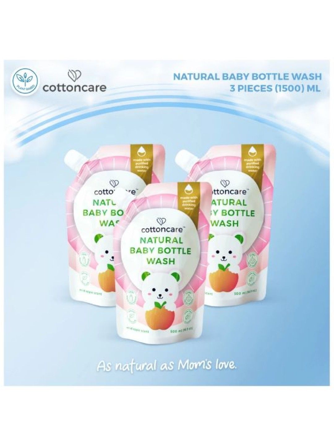 Cotton Central™ Cottoncare™ Natural Baby Bottle Wash Mild Apple scent (1500ml) (No Color- Image 2)