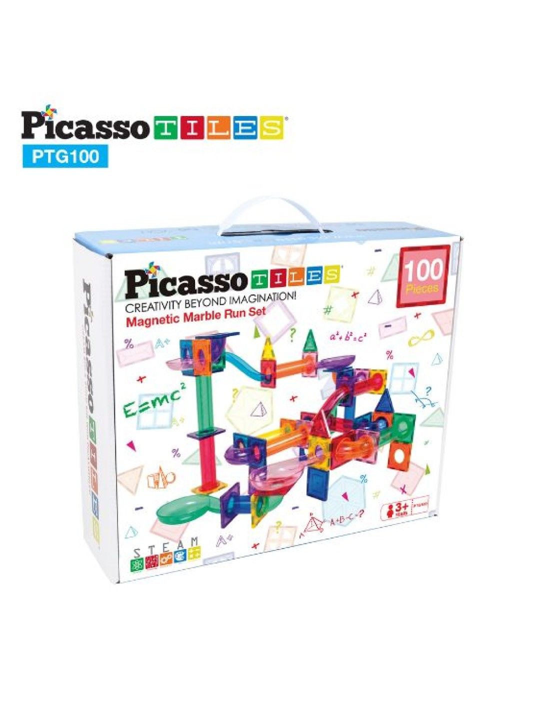 Picasso Tiles Marble Run 100 pcs. Magnetic Tiles Race Track Toy Set (No Color- Image 4)