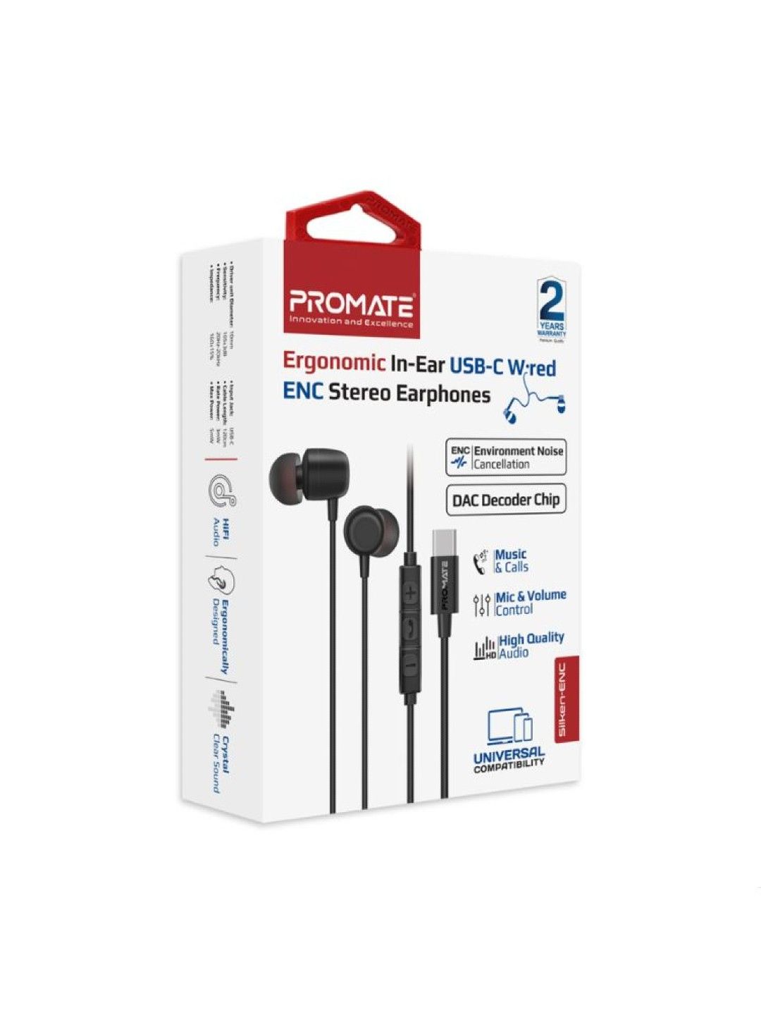 Promate Ergonomic In-Ear USB-C Wired ENC Stereo Earphones (Black- Image 4)
