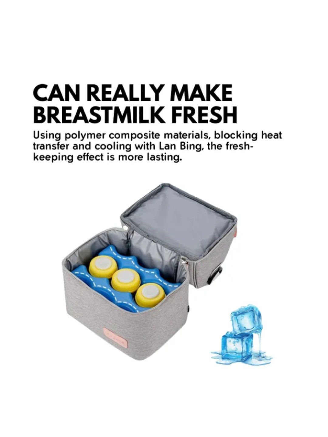 V-coool Breastpump Insulated Cooler Bag with Ice Bricks (Gray- Image 3)
