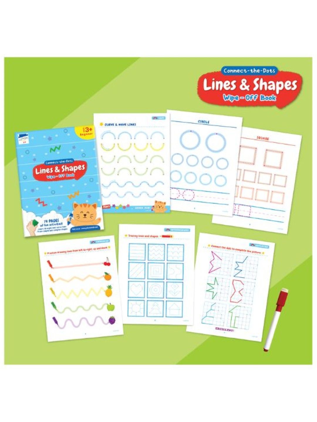 Joytoy Connect the Dots Lines & Shapes Wipe-off Book (No Color- Image 2)