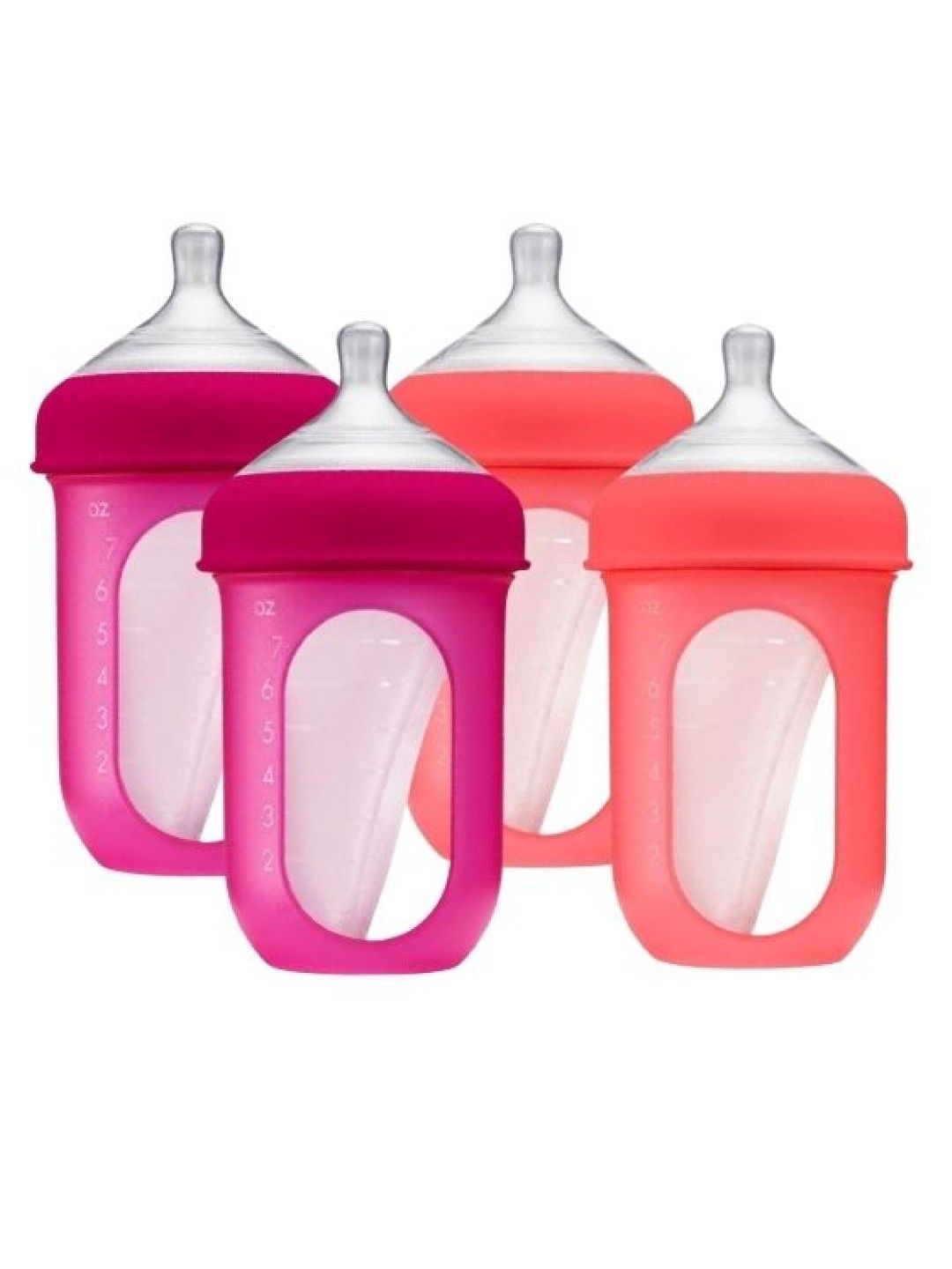BOON NURSH Silicone Pouch Bottle 8oz 4-Pack (Pink & Coral) (No Color- Image 1)
