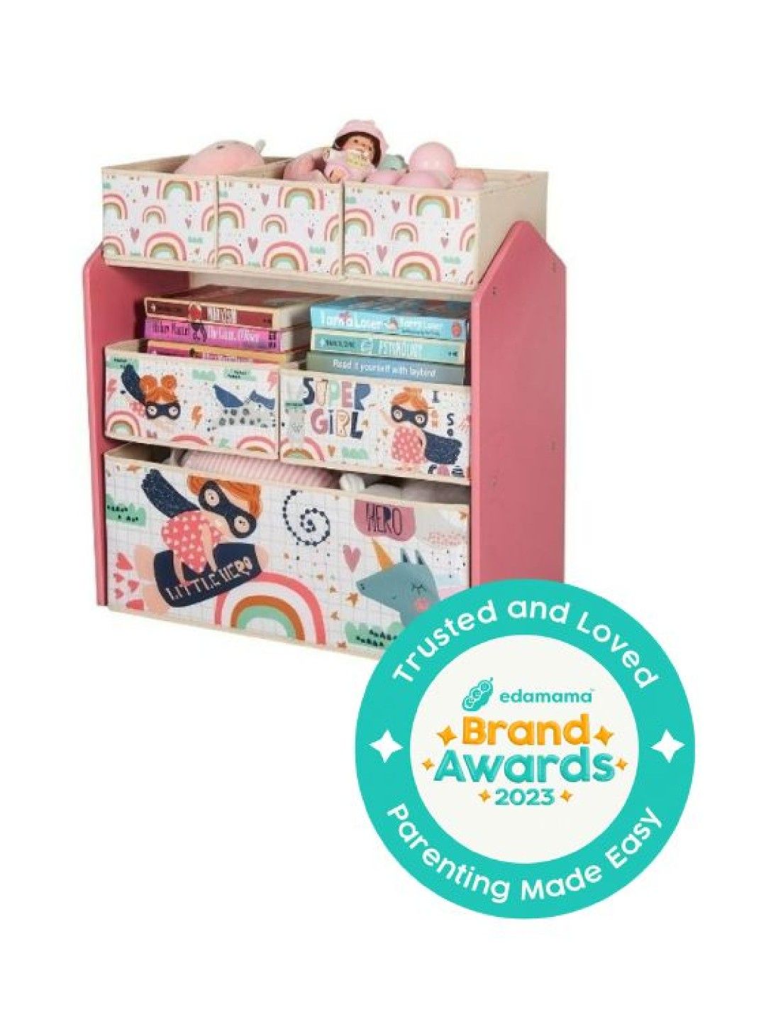 Harper & Chase Toy Organizer Shelf with Bins (Super Girl Design)