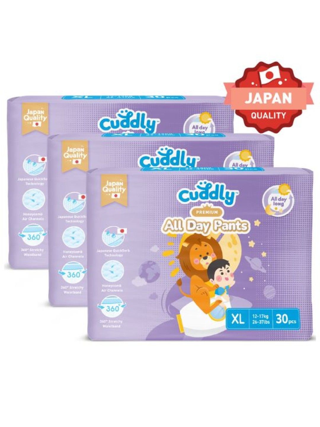 Cuddly All Day Overnight Premium Baby Pants Diaper XL 30pcs  x 3-Pack (90pcs) (No Color- Image 1)