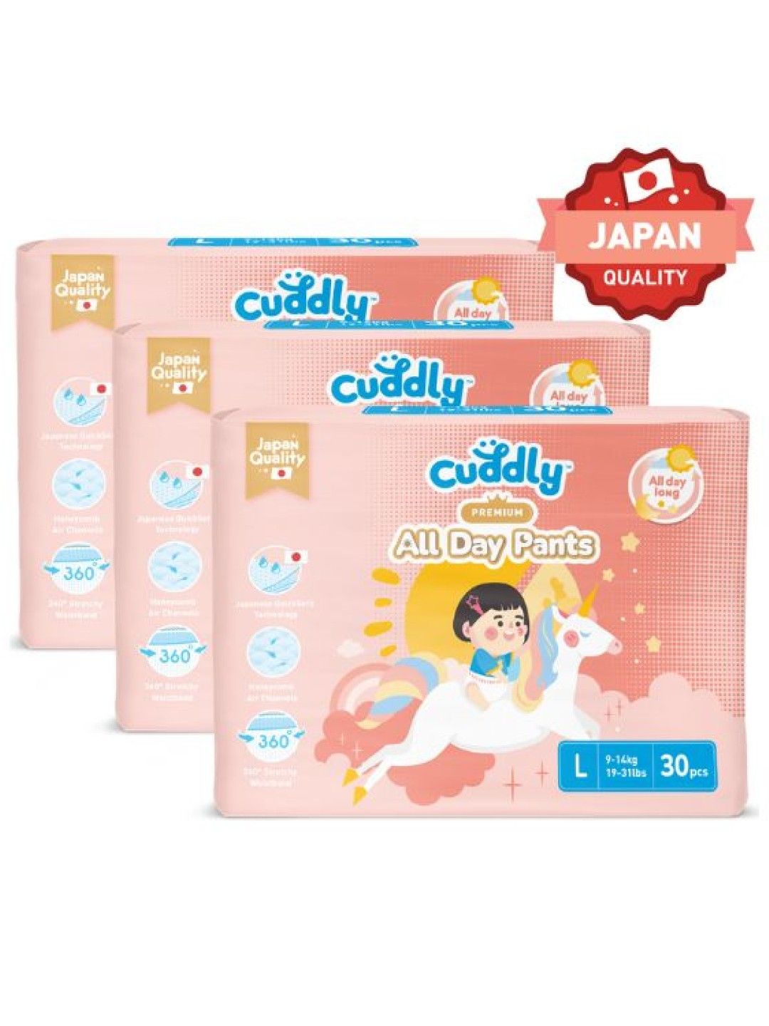 Cuddly All Day Overnight Premium Baby Pants Diaper Large 30pcs x 3-Pack (90pcs) (No Color- Image 1)