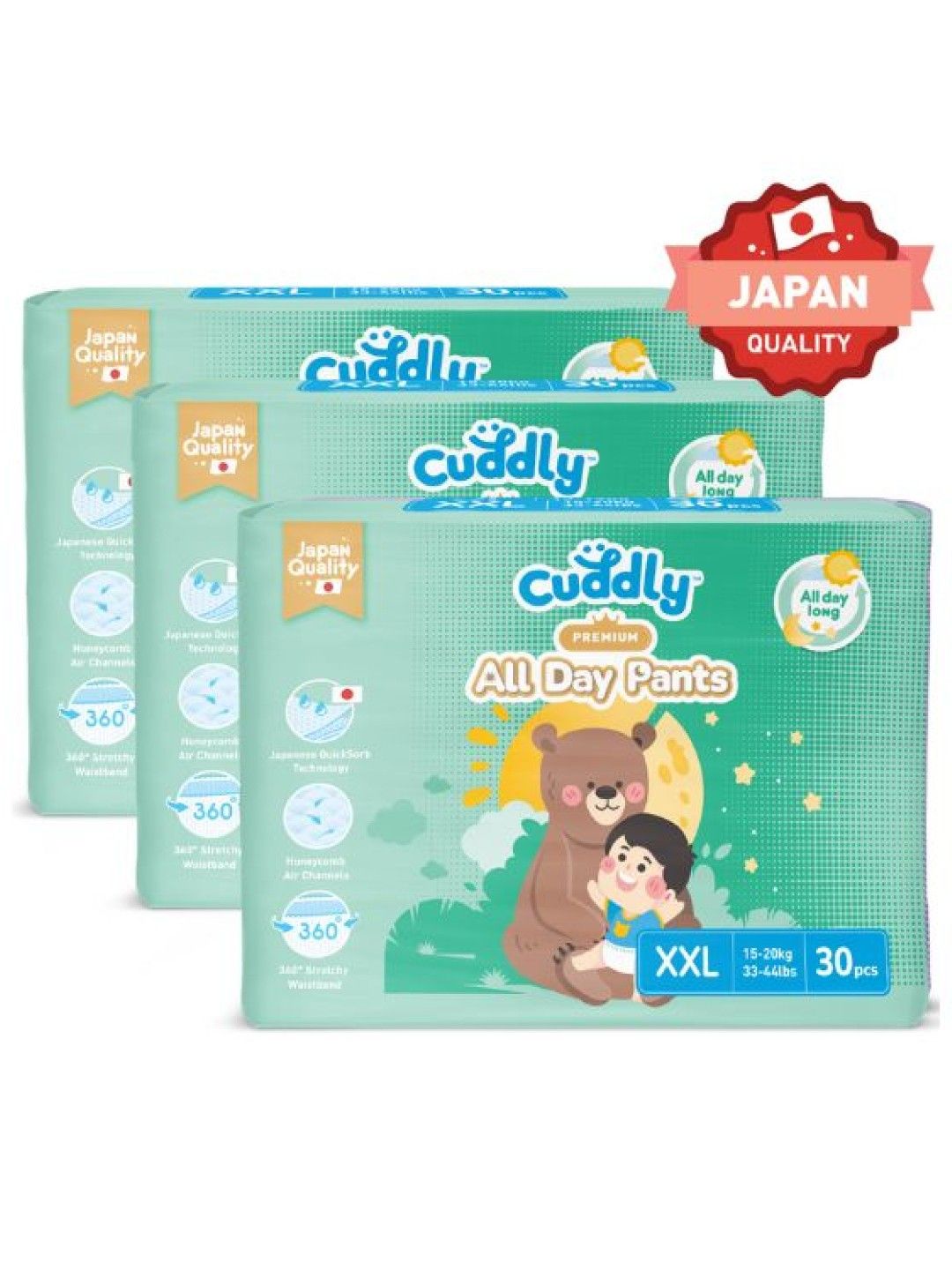 Cuddly All Day Overnight Premium Baby Pants Diaper XXL 30pcs  x 3-Pack (90pcs) (No Color- Image 1)