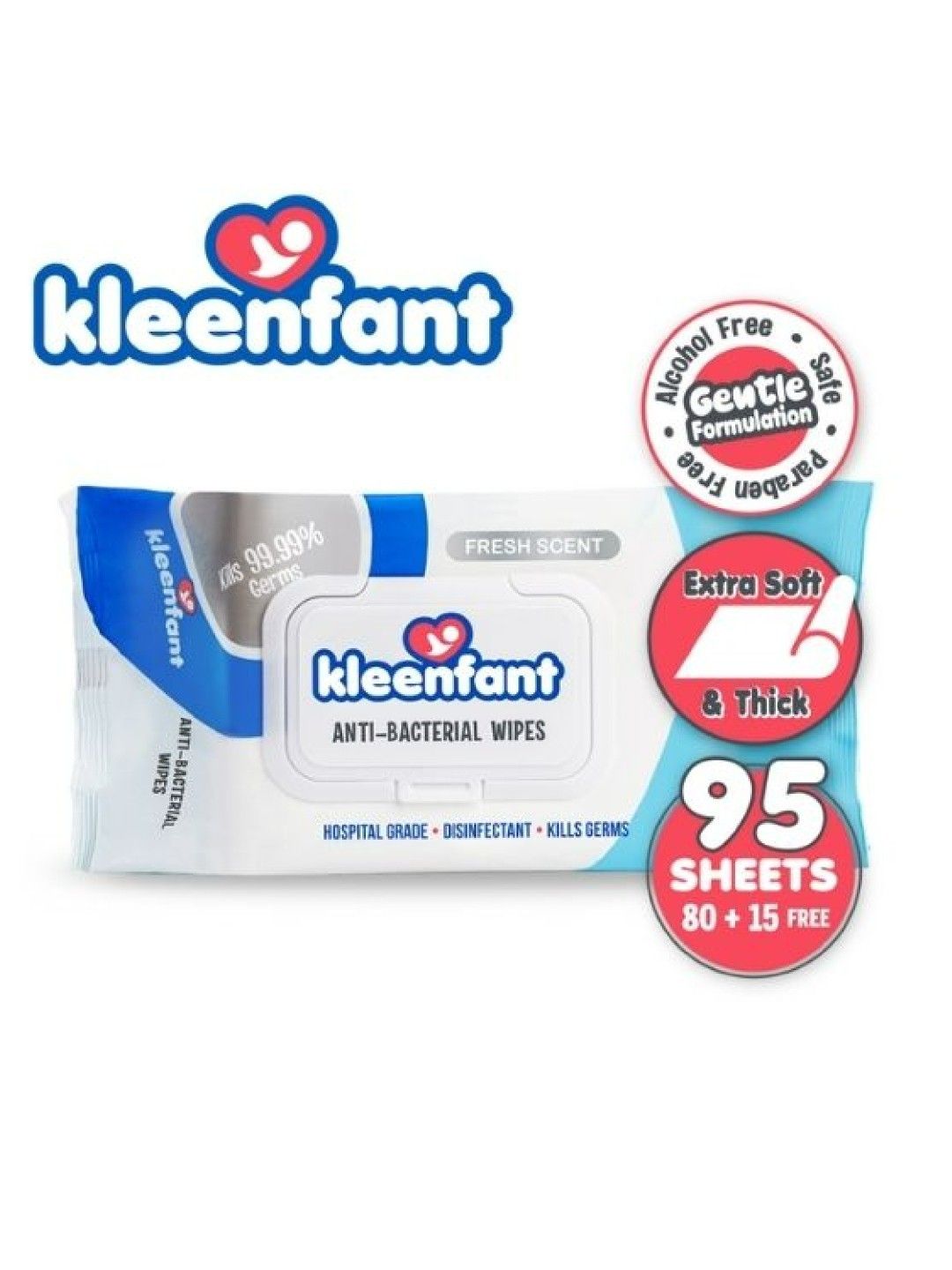 Kleenfant Fresh Scent Antibacterial Wipes (95s) (No Color- Image 3)