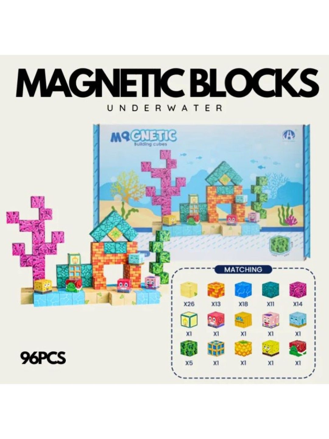 Magnetic Blocks Magnetic Building Blocks Educational Puzzle Toy Underwater Theme 96pcs. (No Color- Image 4)