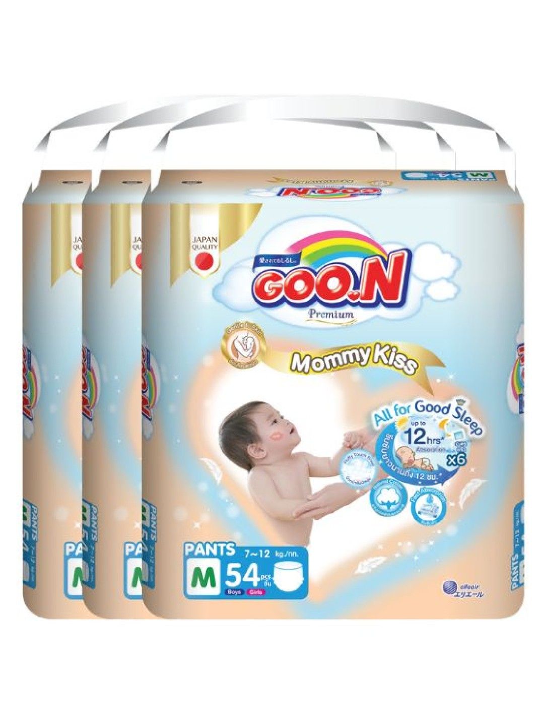 GOO.N Mommy Kiss Premium Diaper Pants Medium 3-Pack (162pcs)