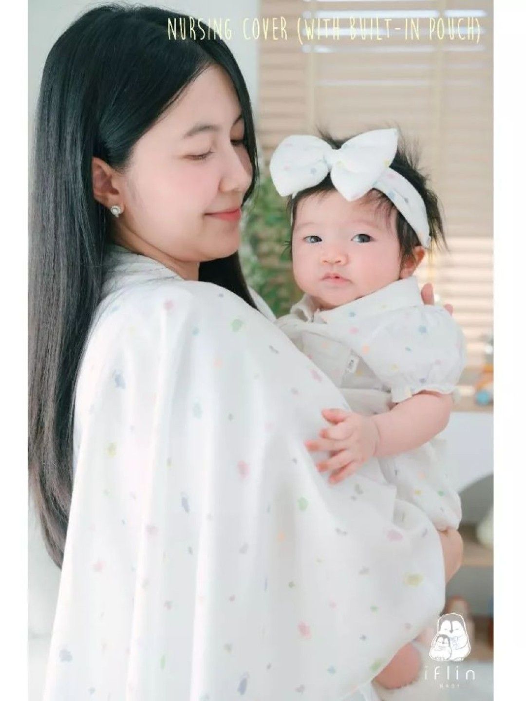 Iflin  Baby My Portable Bamboo Nursing Cover (w/ Built in Pouch) (Blue- Image 3)