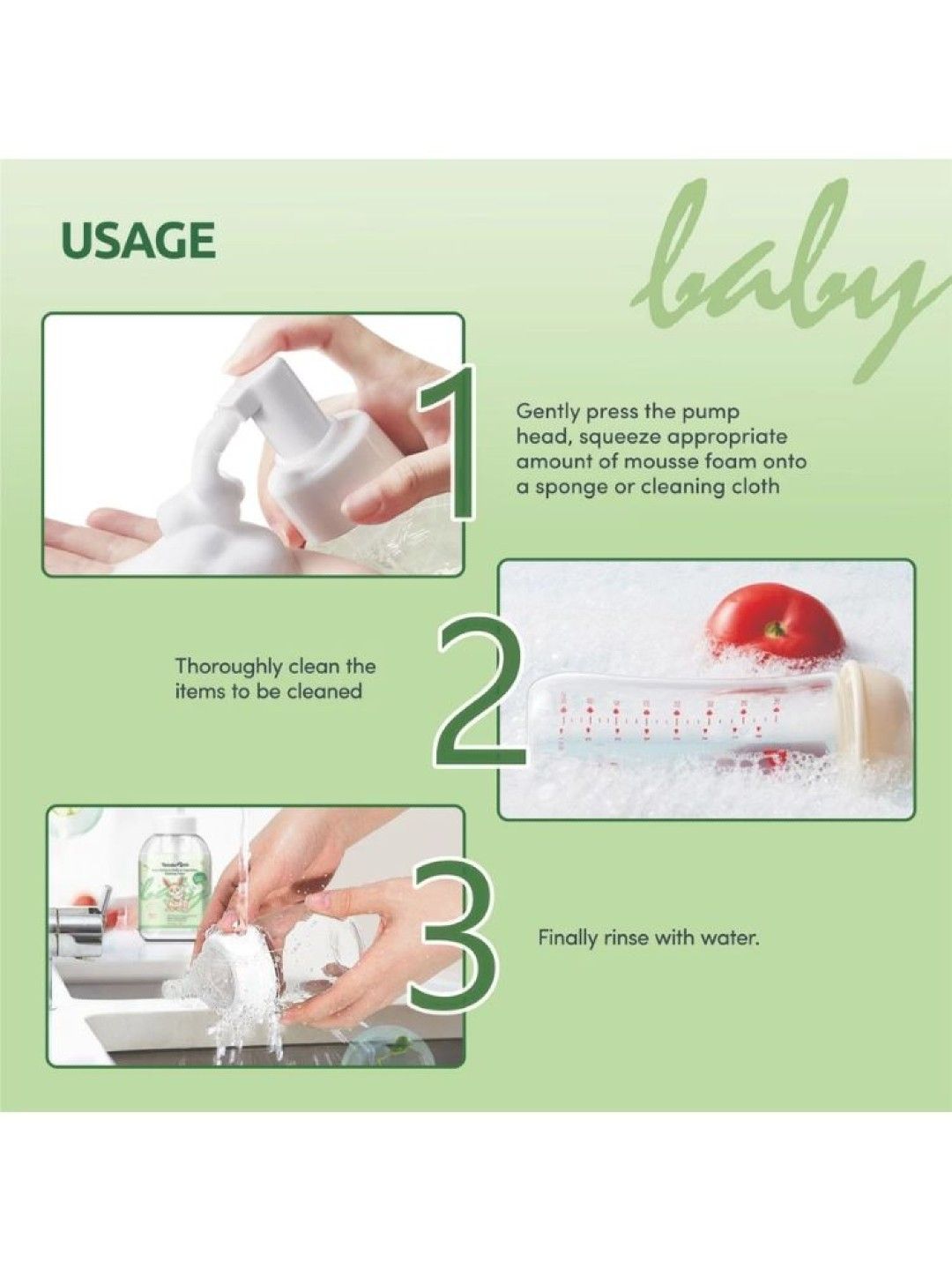 Tenderoo Baby Bottle, Fruits & Vegetables Cleaning Foam Refill 500ml (No Color- Image 4)