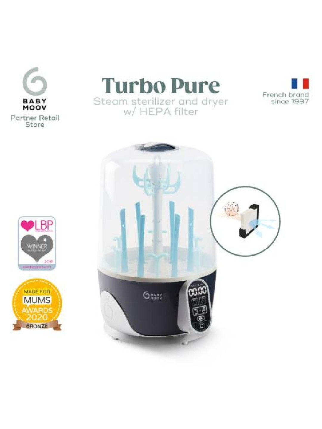 Babymoov Turbo Pure Sterilizer and Baby Bottle Dryer  with HEPA Filter Technology (No Color- Image 2)