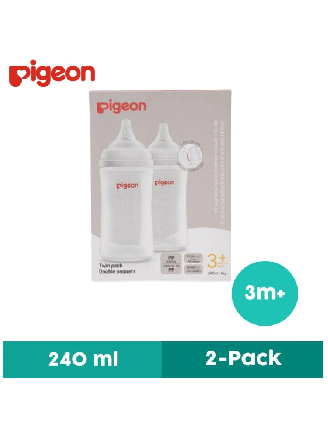 Pigeon Wideneck Version 3 PP Pro Bottle Twin Pack (240ml)