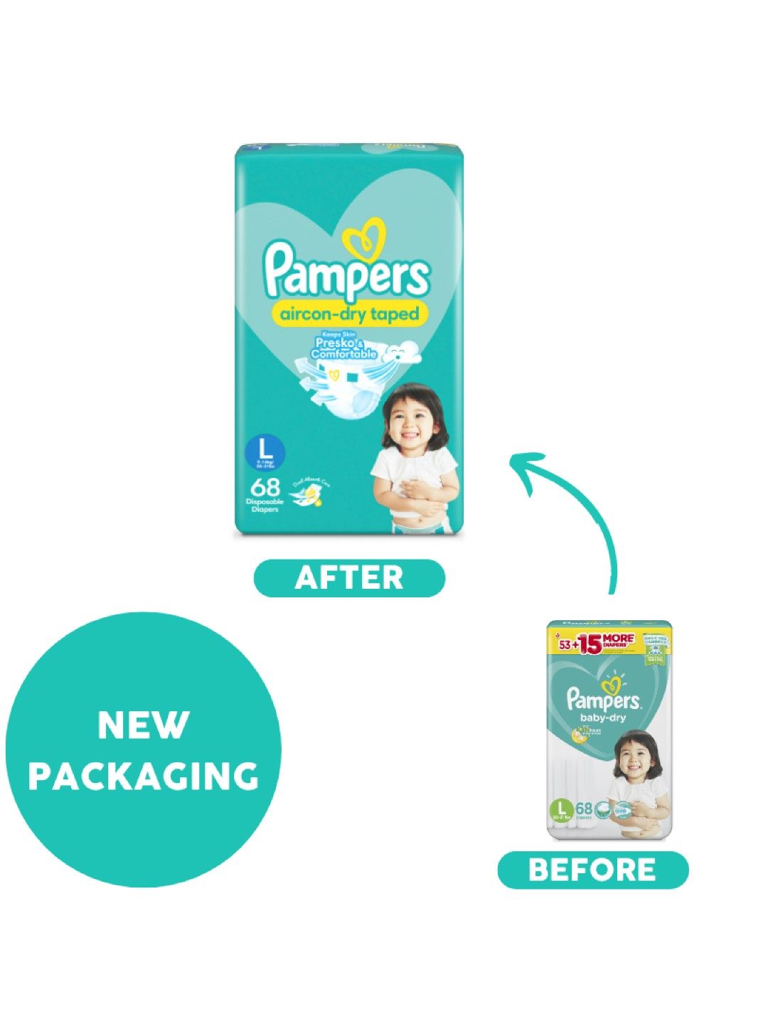 Pampers Baby Dry Taped Large 68s x 1 pack (68 pcs) (No Color- Image 3)