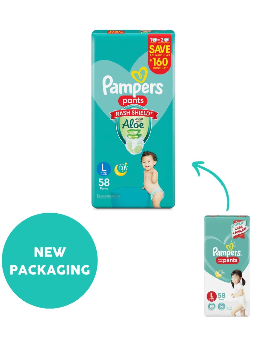 Pampers Baby Dry Pants Large 58s x 1 pack (58 pcs) (No Color- Image 3)