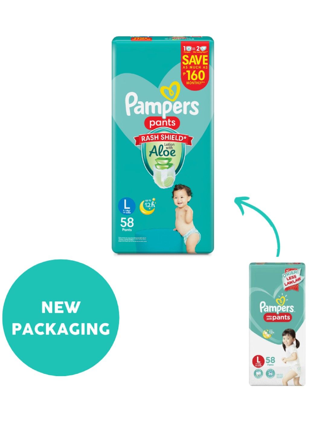 Pampers Baby Dry Pants Large 58s x 3 packs (174 pcs) (No Color- Image 3)