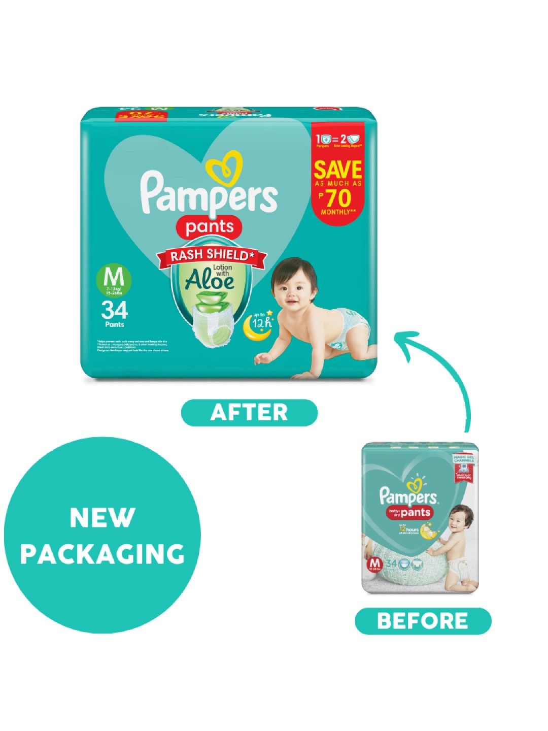 Pampers Baby Dry Pants Medium 34s x 1 pack (34 pcs) (No Color- Image 3)