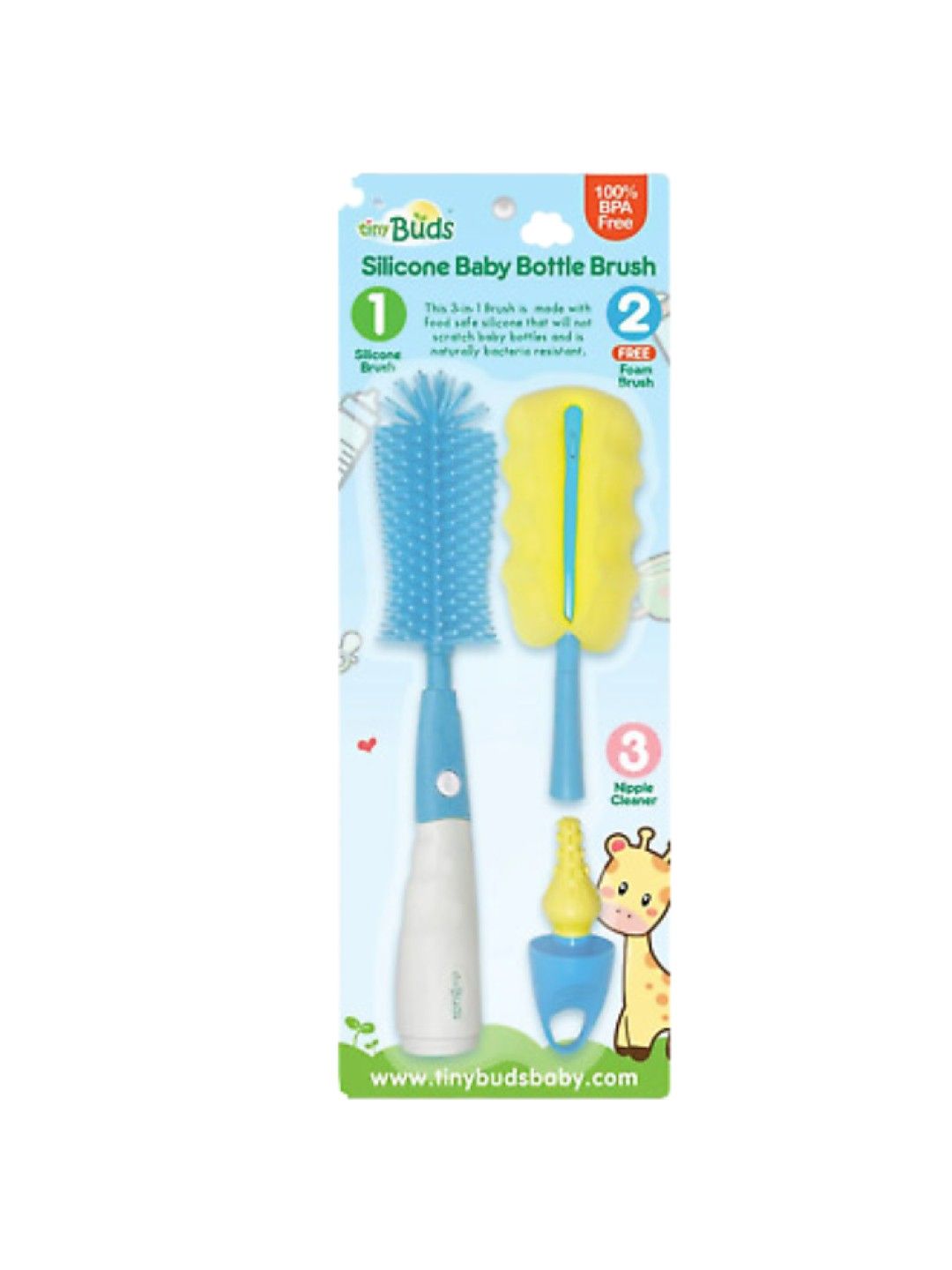 Tiny Buds Silicone Baby Bottle Brush (Blue- Image 1)