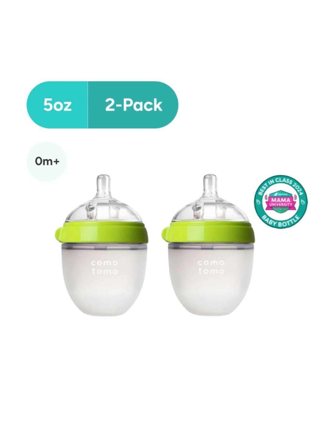 Comotomo Silicone Baby Bottle Twinpack Green (5oz)