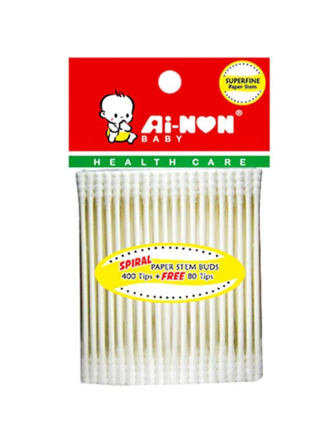 Ainon Baby Spiral Cotton Buds (480 Tips) - Anti-Bacterial Paper Stem (No Color- Image 1)