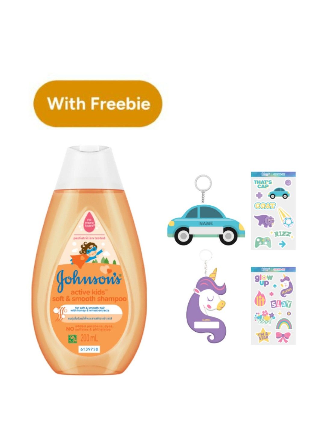 Johnson's Active Kids Soft & Smooth Shampoo (200ml) with FREE Keychain and Sticker Pack