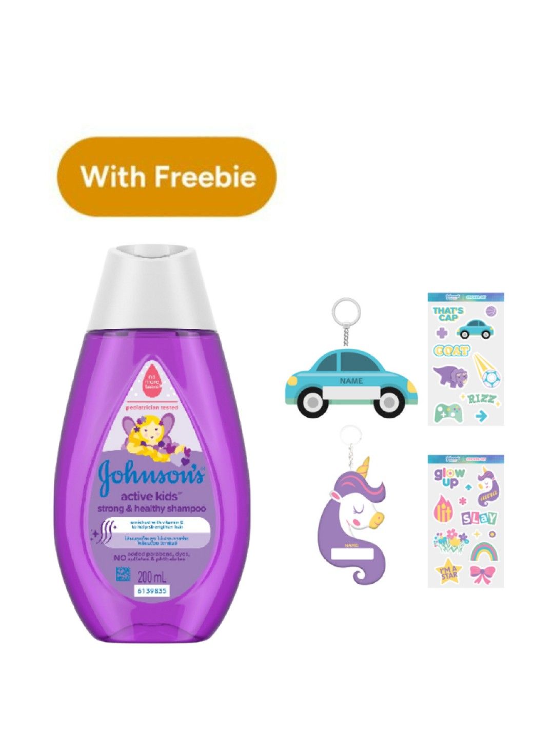 Johnson's Active Kids Strong & Healthy Shampoo (200ml) with FREE Keychain and Sticker Pack