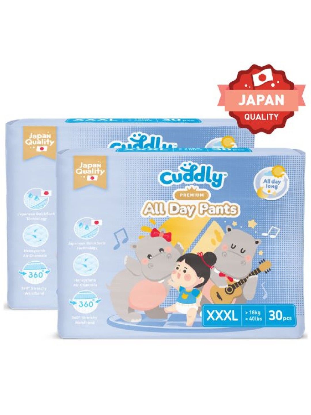 Cuddly All Day Overnight Premium Baby Pants Diaper XXXL 30pcs x 2-Pack (60s) (No Color- Image 1)