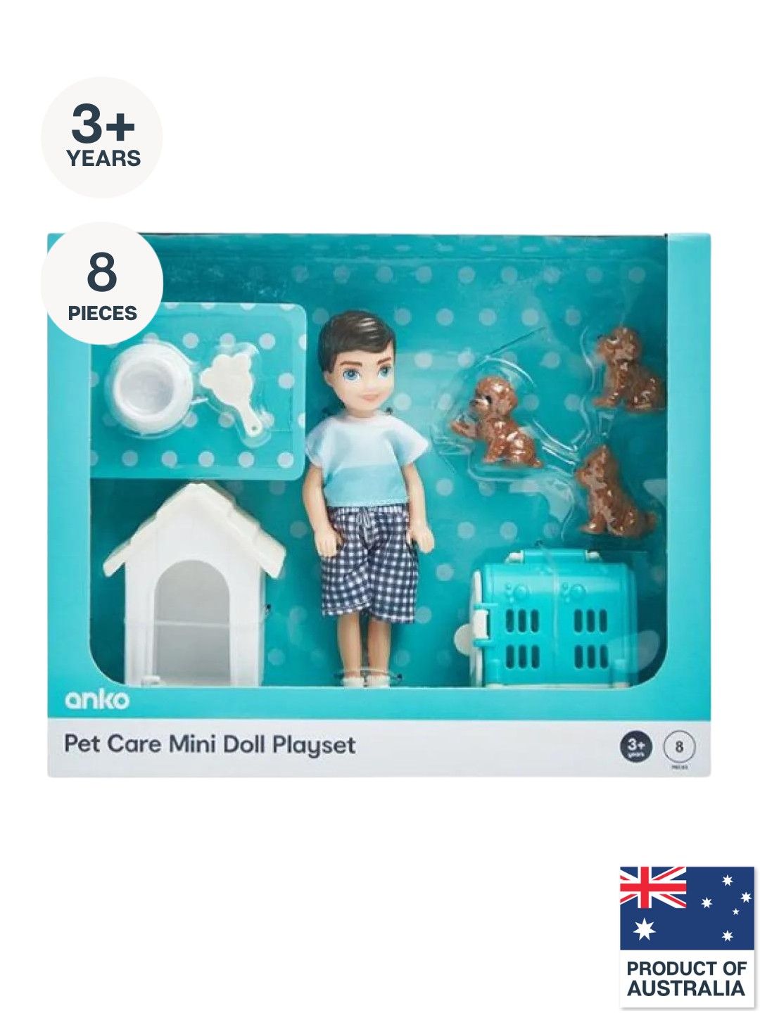 Anko 8-Piece Pet Care Mini Doll Playset