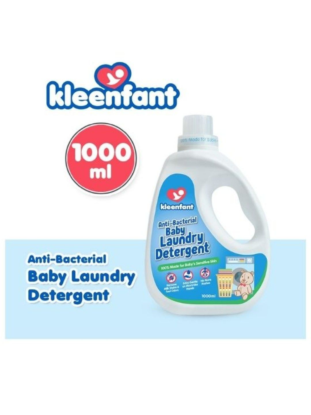 Kleenfant Antibacterial Baby Laundry Wash Liquid Detergent (1L) (No Color- Image 3)