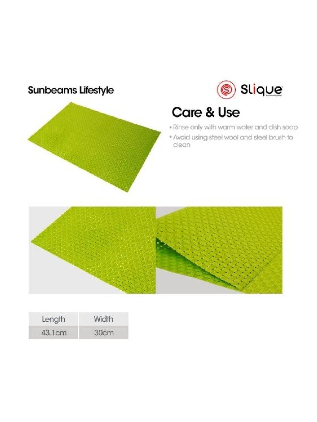 Sunbeams Lifestyle Slique Placemat PVC Woven Dining Table Mat 45 x 30cm (Collection 1) (Apple Green- Image 2)
