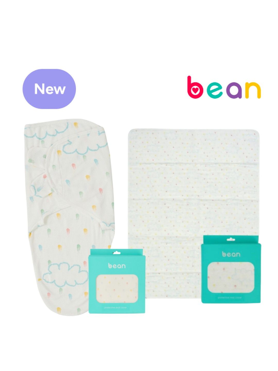 bean Ava Swaddle Velcro Wrap Cloud + Ava Waterproof Baby Mat Cloud (No Color- Image 1)