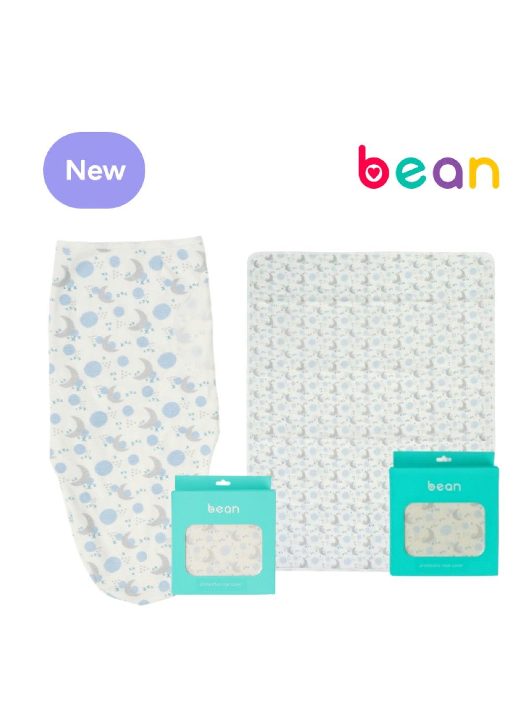 bean Ava Swaddle Velcro Wrap Moon + Ava Waterproof Baby Mat Moon