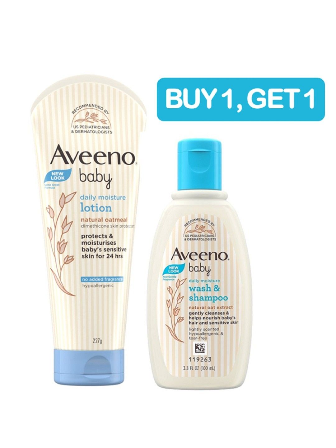 Aveeno Baby Daily Moisture Lotion 227g + FREE Daily Wash & Shampoo 100ml