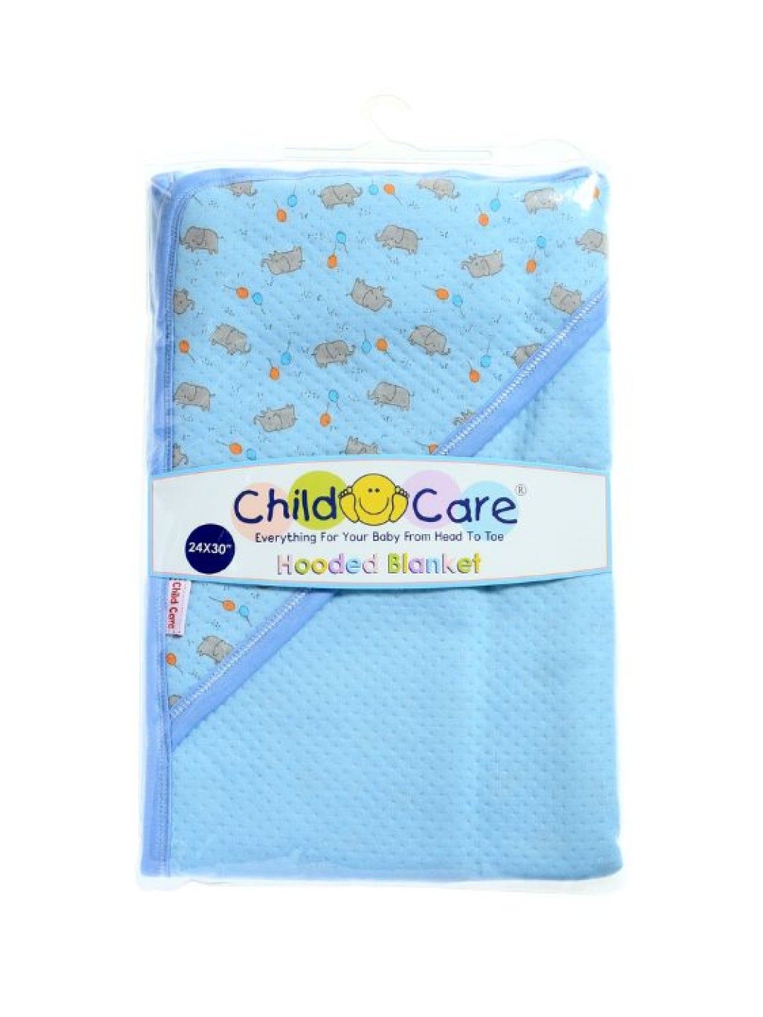 Child Care Hooded Blanket With Print (Blue) (elephant circle- Image 1)