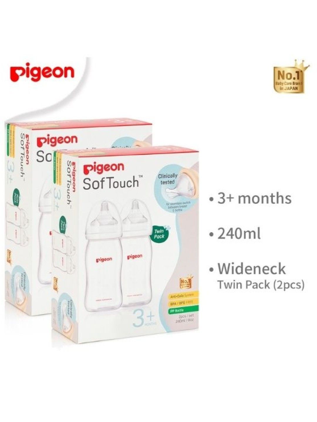 Pigeon PP Wideneck Bottle 3-pack + 1 FREE Bottle (240ml) (No Color- Image 2)