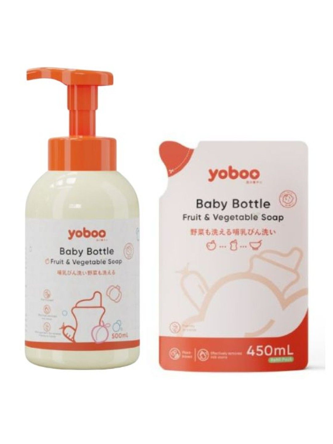 Yoboo Baby Bottle, Fruit & Vegetable Soap (500ml) + (450ml) Refill Pack