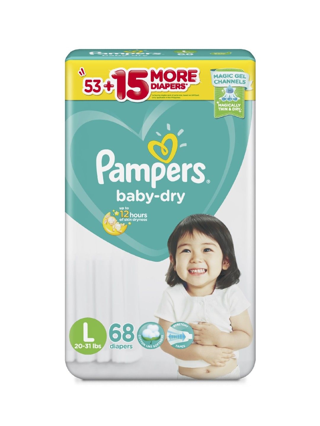 Pampers Baby Dry Taped Large 68s x 1 pack (68 pcs)