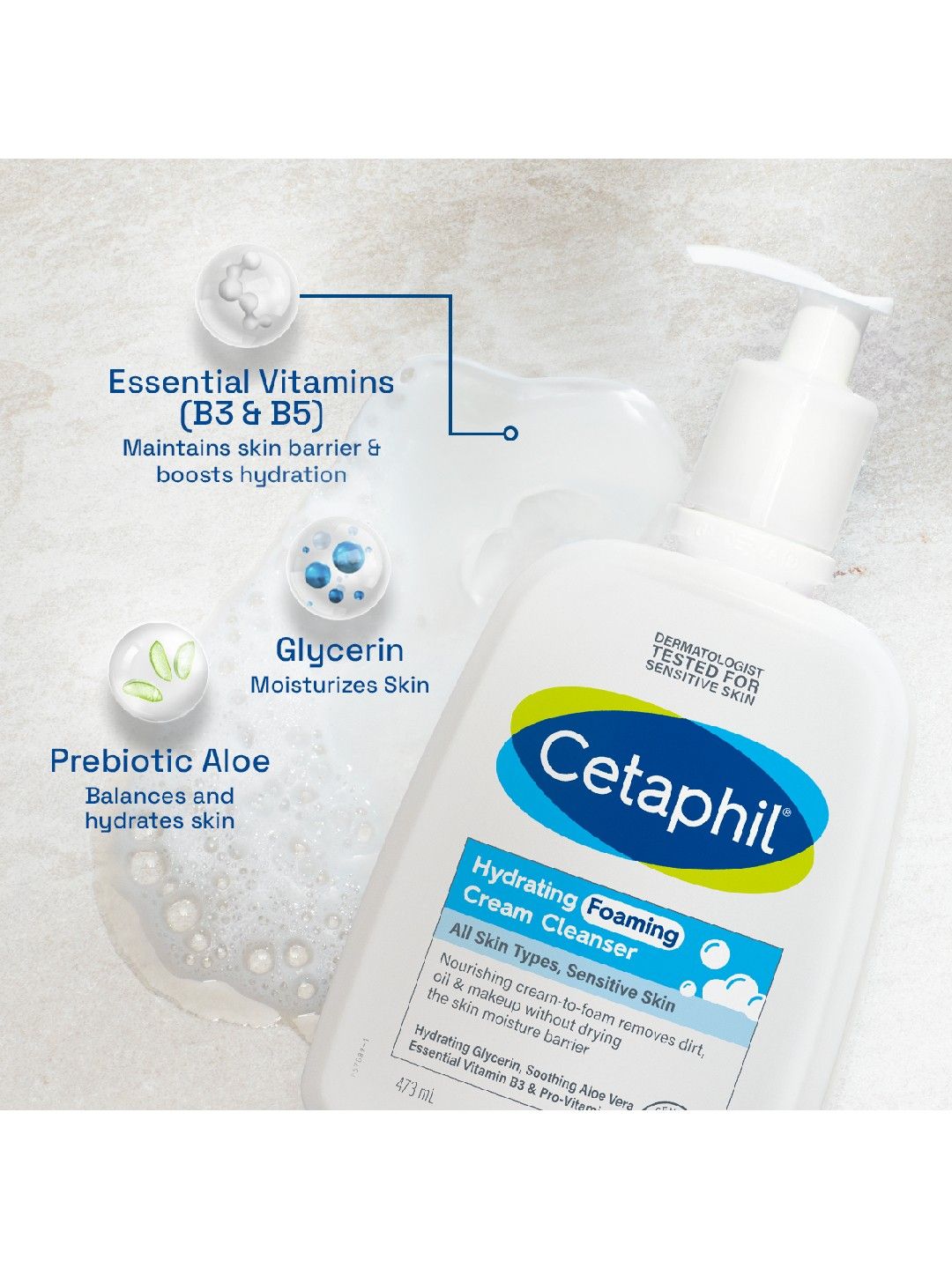 Cetaphil Hydrating Foaming Cream Cleanser (473ml) (No Color- Image 4)