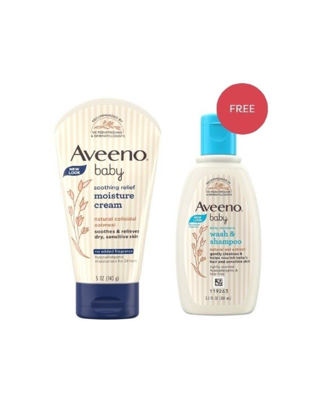 Aveeno Baby Soothing Relief Moisture Cream (140g) with FREE Baby Wash & Shampoo (100ml)